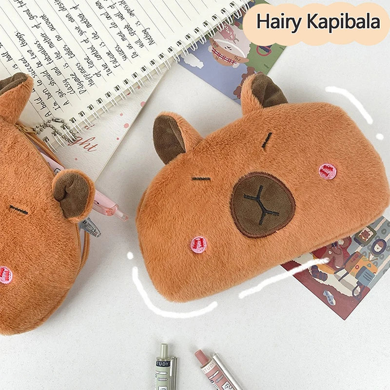 Capybara Cuddle Pouch 🦙✨ Adorable Plush Pencil & Cosmetic Case 🎒💖 - Pixie Quill