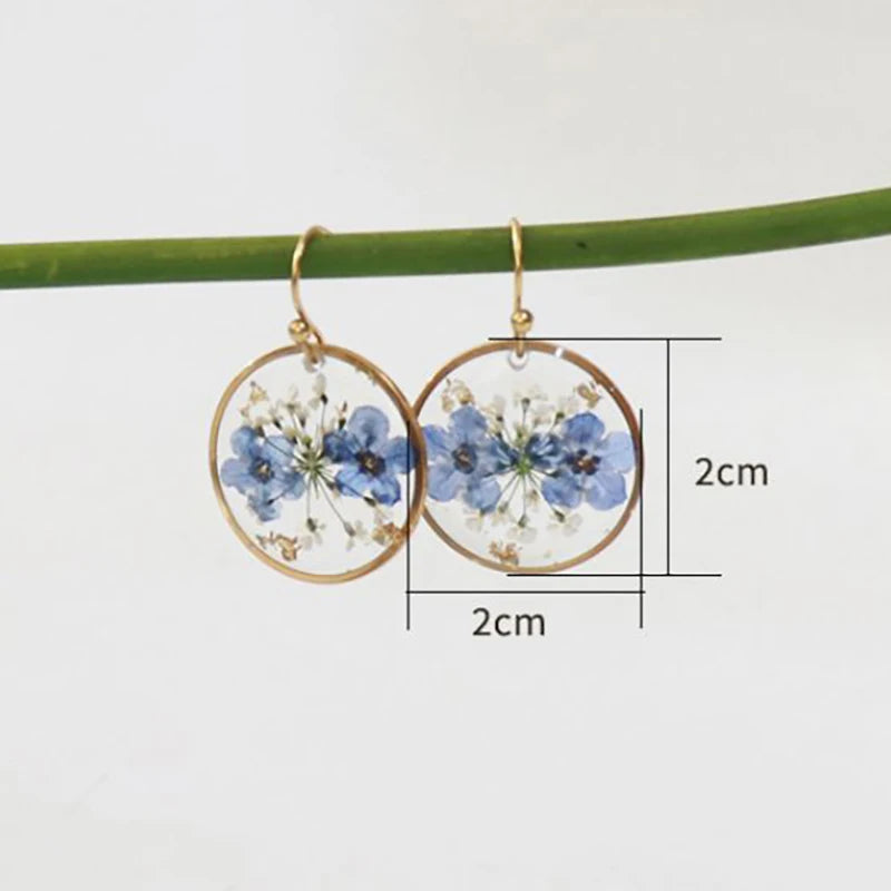 Elegant Pressed Flower Earrings For Women Natural Blue Floral Drop Earrings Handmake Epoxy Resin Plant Earring Jewelry Wholesale