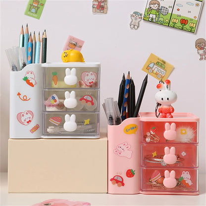 Kawaii Rabbit Desk Organizer 🐰✨ – Cute Multifunctional Drawer & Pencil Holder for Stylish Study Spaces! 🖍️📚