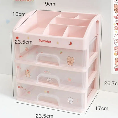 🌸 Cute Pink Kawaii Makeup Drawer Organizer 💖 - Ins Heart-Shaped Desktop Storage Box ✨
