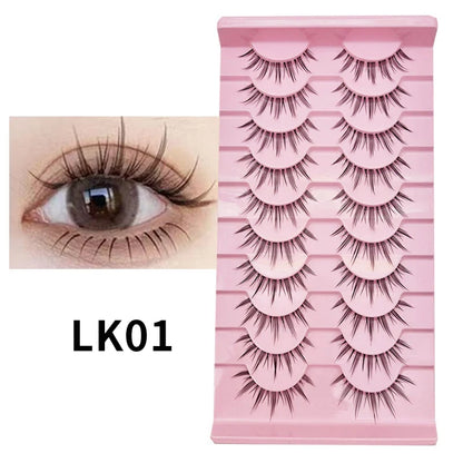 Adorable Manga Style False Eyelashes 10 Pairs Natural Full Strip Lashes For Anime Look Makeup ✨🐰🎀🌸