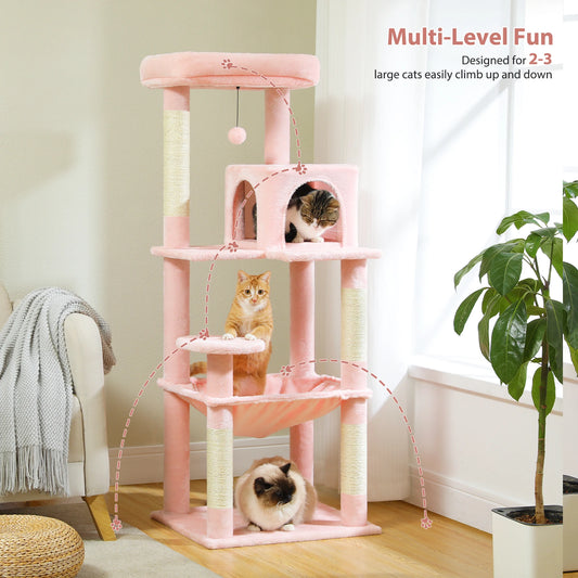 Pink Cat Tree Multi-Level Tower With Hammock And Sisal Posts Cozy Condo 🐱
