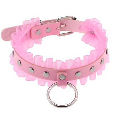 Pink Lace Leather Choker With Heart Pendant, Punk Gothic Style ✨💗