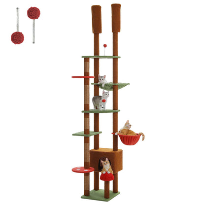 Whimsical Height Adjustable Wooden Cat Tree With Hammock And Sisal Posts 🐾 Tower