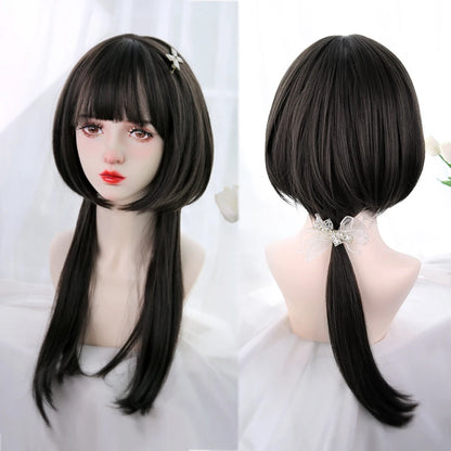 Kawaii Black & Blue Long Straight Lolita Wig 💖✨ Perfect for Cosplay & Parties! 🎉🎀