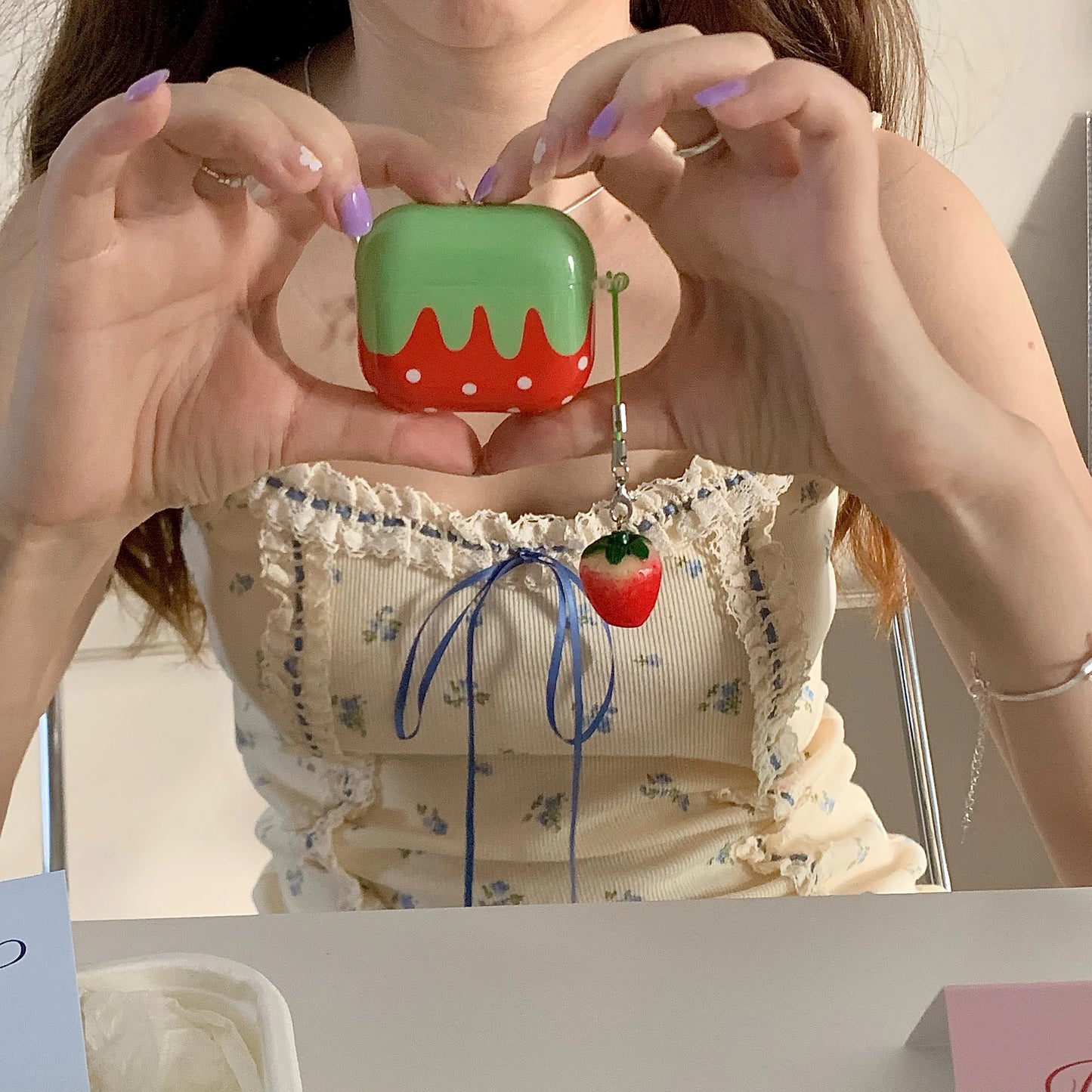 Kawaii Strawberry Dreams 🍓✨ Cute Red Polka Dot AirPods Case with Charm Pendant - Shockproof & Stylish! 🎧💕