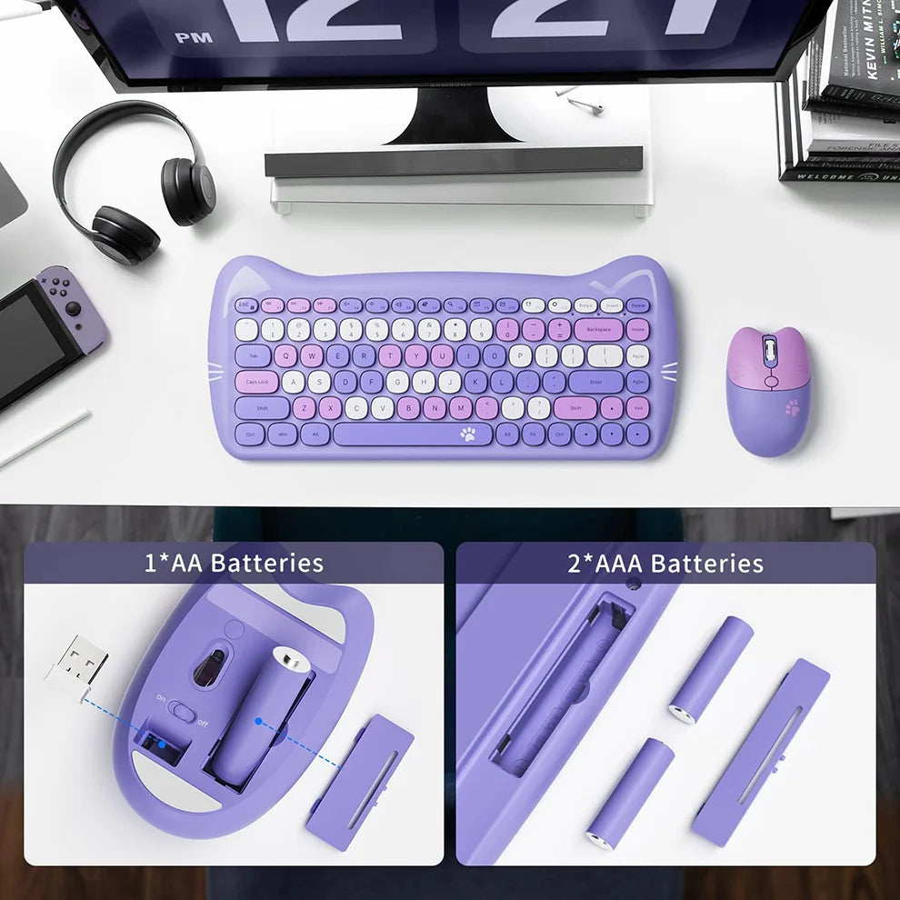 Adorable Cat-Shaped 2.4G Wireless Keyboard & Mouse Combo 🐱✨ - Kawaii Design for Cute Workspaces!