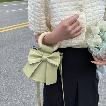 Kawaii Bow Tie Mini Bucket Bag 🎀✨ | Cute Leather Crossbody Handbag for Sweet Fashionistas 💖👜