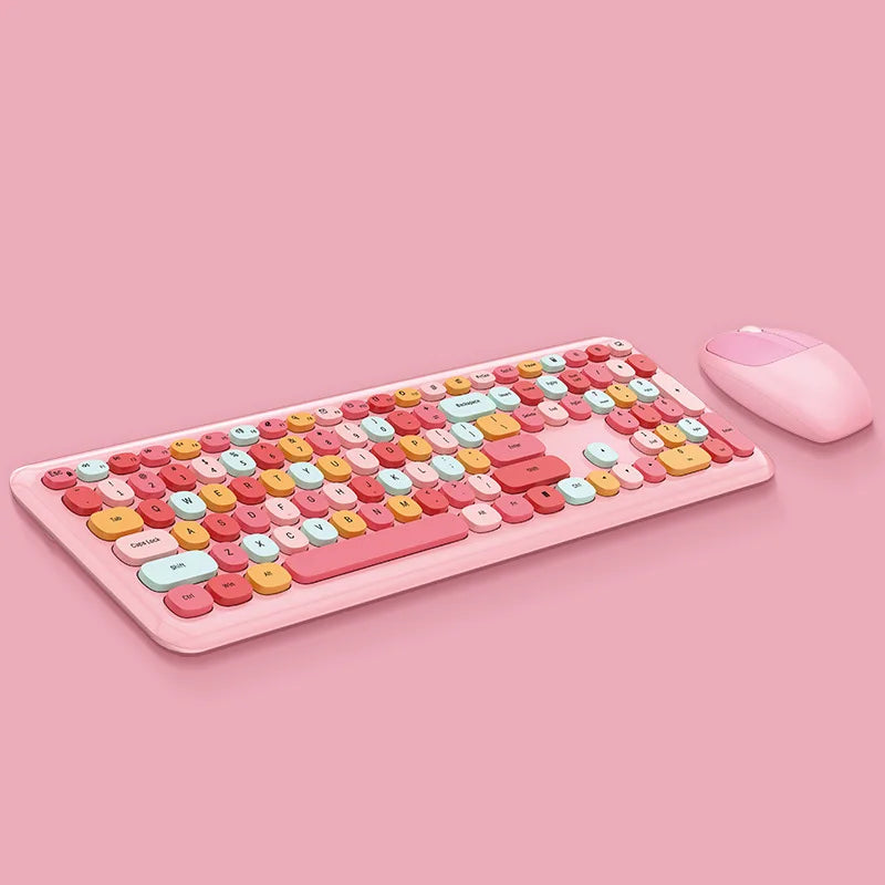 Kawaii Colorful Macaron Wireless Keyboard & Mouse Set 🍫✨ - Cute & Silent for Girls!