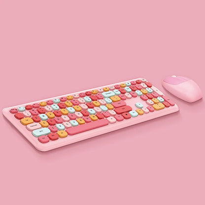 Kawaii Colorful Macaron Wireless Keyboard & Mouse Set 🍫✨ - Cute & Silent for Girls!