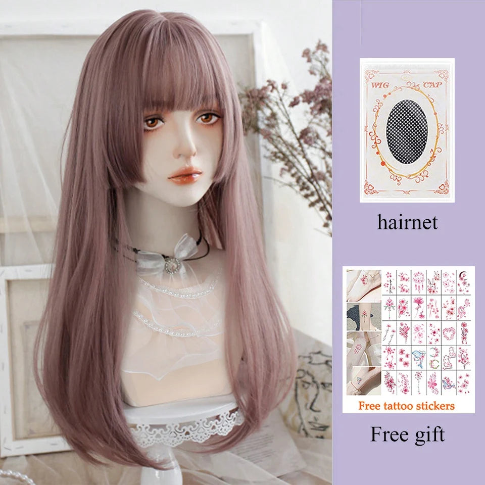 Kawaii Long Black & Red Wavy Wig 💖✨ - Cosplay & Daily Use with Bangs 🎀 | Harajuku Style!