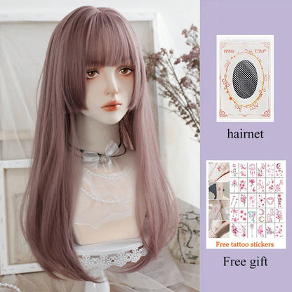 Kawaii Long Black & Red Wavy Wig 💖✨ - Cosplay & Daily Use with Bangs 🎀 | Harajuku Style!