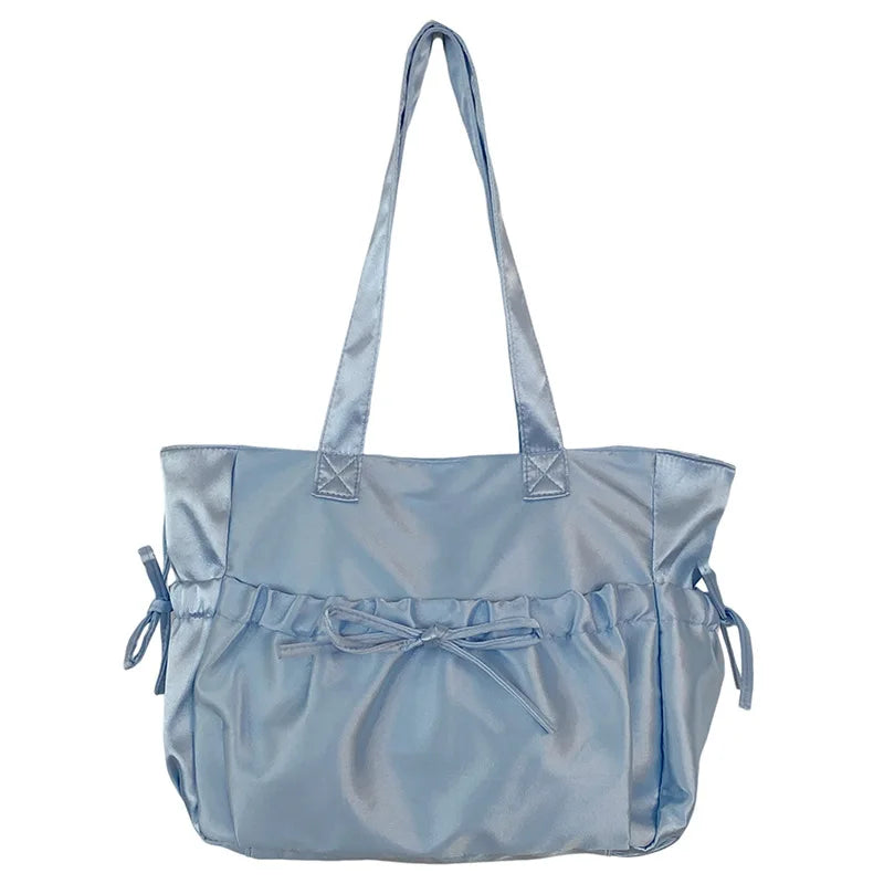 Kawaii Charm 🌸 Satin Bow Tote Bag 🎀 - Adorable Large Capacity Shoulder Bag for Stylish Commuters! 👜✨