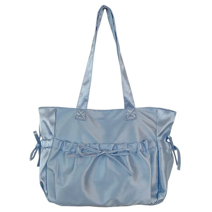Kawaii Charm 🌸 Satin Bow Tote Bag 🎀 - Adorable Large Capacity Shoulder Bag for Stylish Commuters! 👜✨