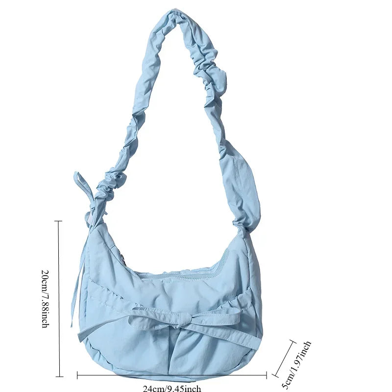 ✨Adorable Pleated Bow Hobo Bag 🎀 - Trendy Nylon Crossbody for Chic Girls! 🌟 - Pixie Quill