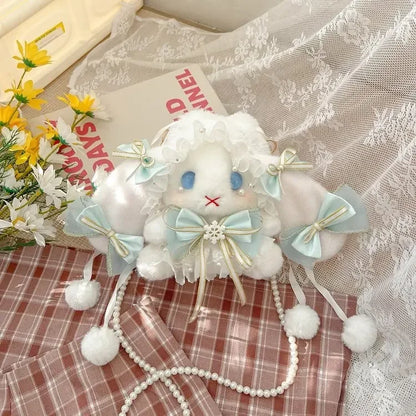 Kawaii Plush Rabbit Shoulder Bag 🐰✨ - Adorable Lace Bow Doll Purse for Fashionable Princesses! 🌸💖