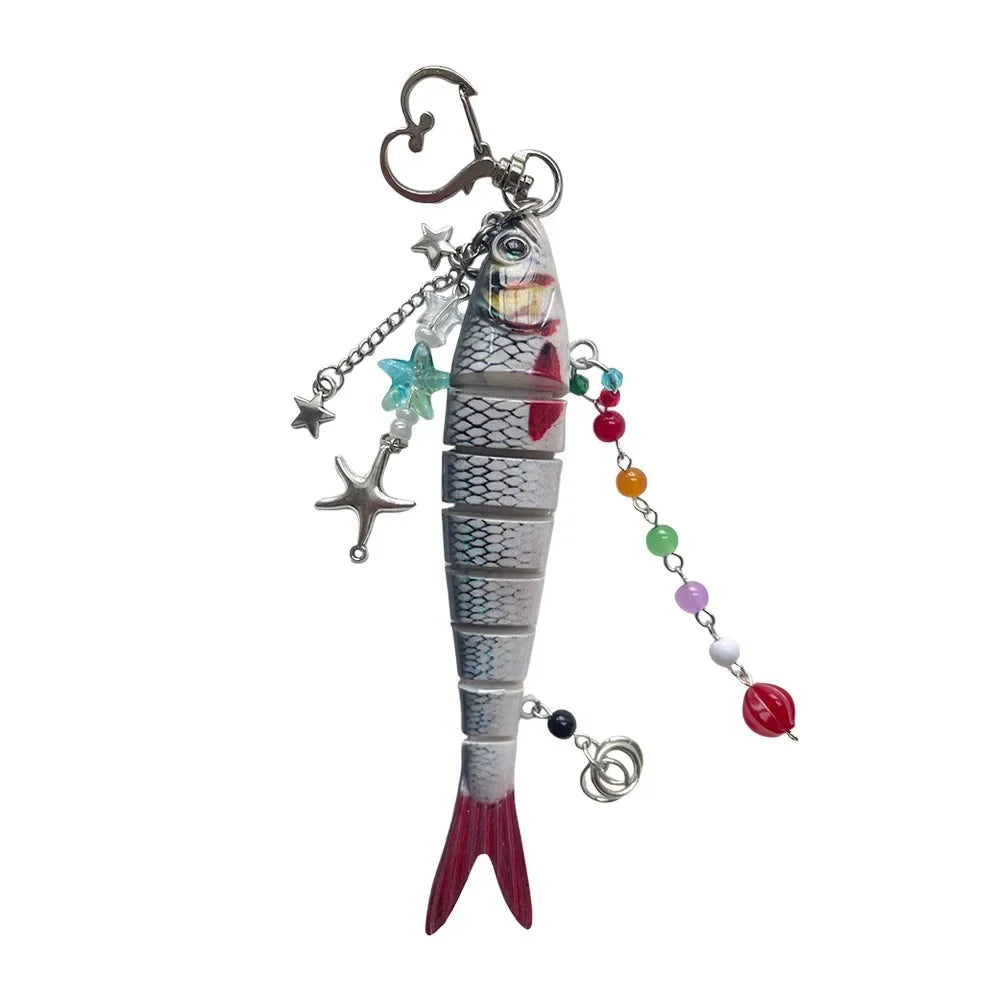 Playful Plastic Fish Keychain 🐟 Multi Jointed Backpack Charm Gift