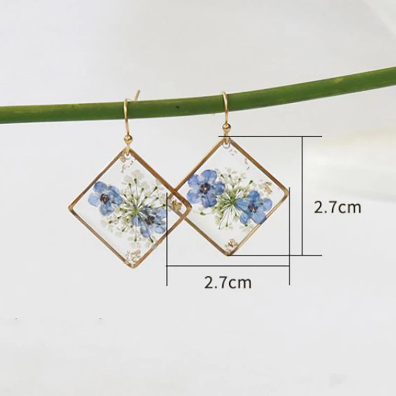 Elegant Pressed Flower Earrings For Women Natural Blue Floral Drop Earrings Handmake Epoxy Resin Plant Earring Jewelry Wholesale