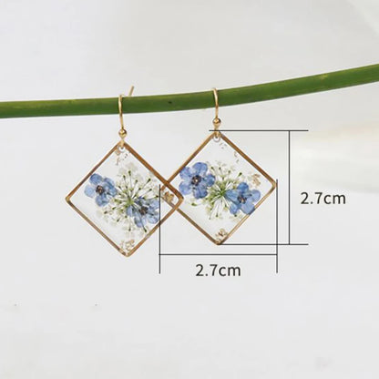 Elegant Pressed Flower Earrings For Women Natural Blue Floral Drop Earrings Handmake Epoxy Resin Plant Earring Jewelry Wholesale