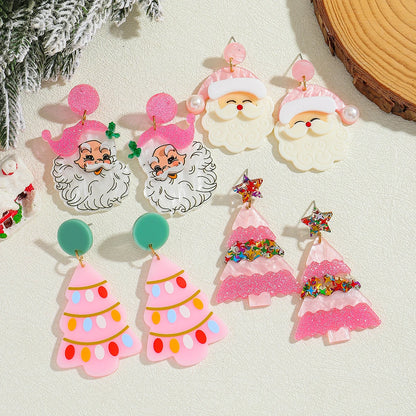 Acrylic Santa Drop Earrings Christmas Tree Charm Holiday Accessory For Women 🎄🎅