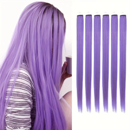 🌈✨ 6 Colorful Clip-In Hair Strands for Fun Party Looks - 22" Rainbow Dream Extensions! 🎉💖 - Pixie Quill