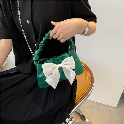 Kawaii Bowknot PU Leather Shoulder Bag 🎀 | Cute Chain Messenger Handbag for Stylish Women 💖