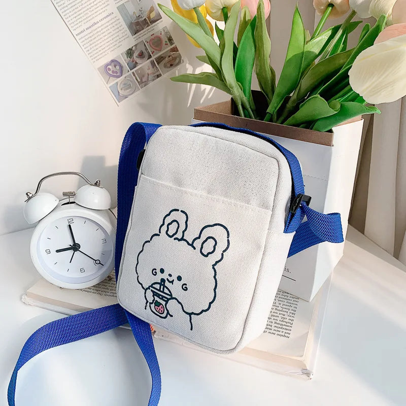 🐻✨ Adorable Bear & Bunny Canvas Crossbody Bag for Girls 🌸 Mini Chic Shoulder Purse! 👜💖 - Pixie Quill
