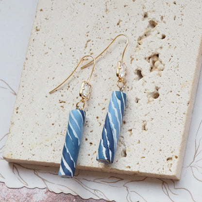 Navy Blue Flower Polymer Clay Dangle Earrings Cute For Women 💙✨