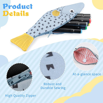 Adorable Fish Shape Pencil Case With Fishbone Lining 🐟 Pen Bag Coin Purse