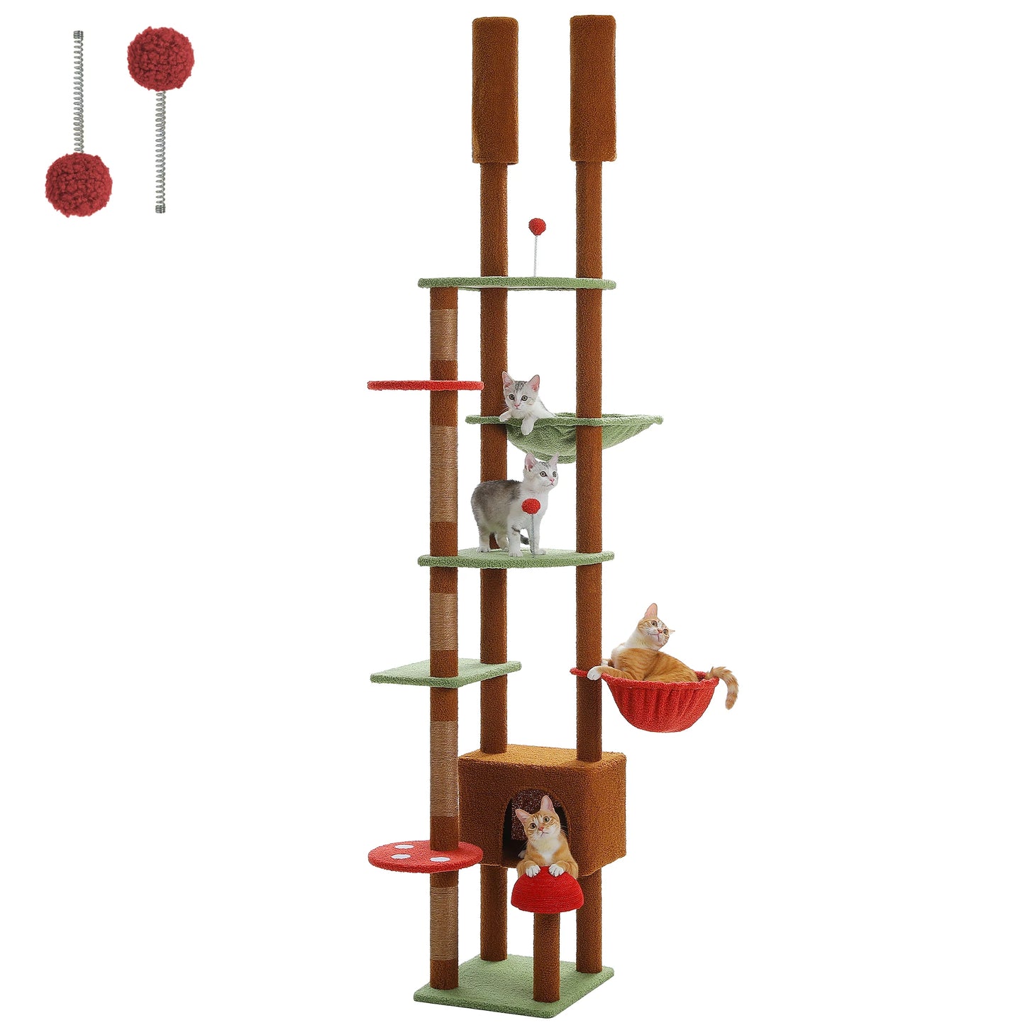 Floor To Ceiling Cat Tower With Adjustable Height, Condo, Hammock And Scratching Post 🐾 Brown Cozy Play Haven