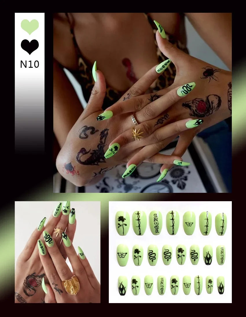 Kawaii Watermelon Dreams 🍉✨ | 24Pcs Cute Press-On Coffin Nails for Women & Girls 💅🎀