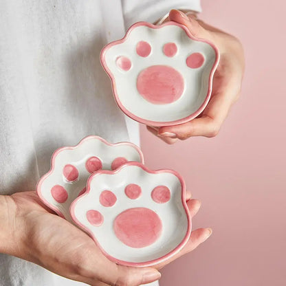 Adorable Cat's Paw Ceramic Sauce Dish 🍜✨ Kawaii Dessert Plate for Dips & Seasonings 🐾🌸