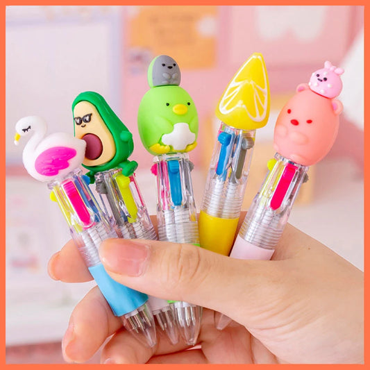 Kawaii Mini 4-Color Ballpoint Pens 🎨✨ | Cute Stationery Set for Kids & Girls | Adorable Office & School Supplies 🖊️💖