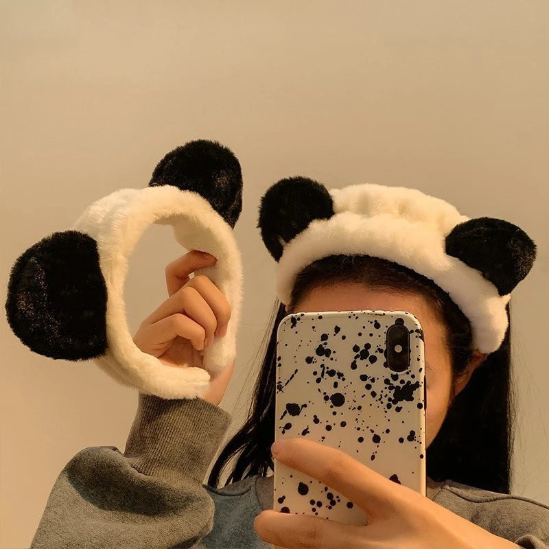 Plush Panda Ears Headband For Women Wash Face Holder Hair Accessory 🐼✨