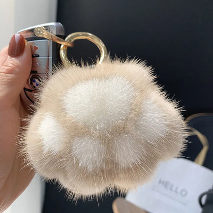 🐾 Cute Cat Paw Keychain Charm 🎀 Fluffy Love with Heart 💖 Imitation Mink Magic ✨