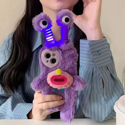 Kawaii Little Monster Plush Phone Case for iPhone 📱✨ - Soft, Glowing & Adorable! 🦖💖