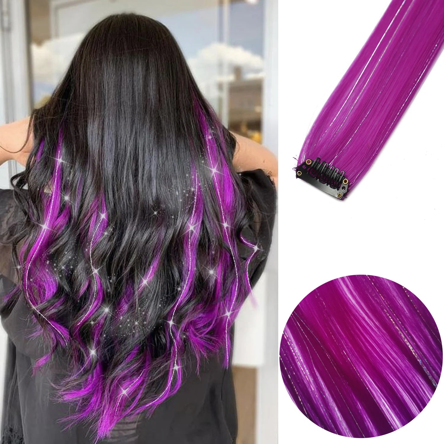 🌈✨ 6 Colorful Clip-In Hair Strands for Fun Party Looks - 22" Rainbow Dream Extensions! 🎉💖 - Pixie Quill