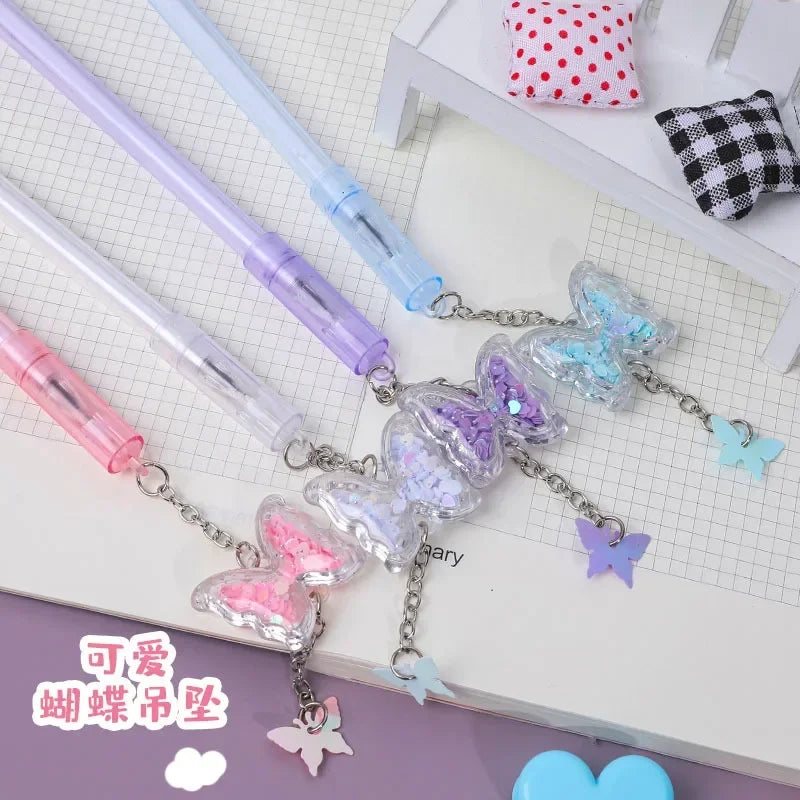 🐛✨ Colorful Butterfly Pendant Gel Pens Set - 10Pcs Cute Sequin & Smooth Writing for Kids! 🖊️💕