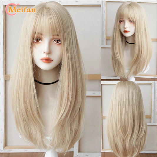 Kawaii Ombre Pink & Blonde Long Straight Wig 🎀✨ - Cute Lolita Cosplay Hair for Parties & Halloween! 🌸🖤