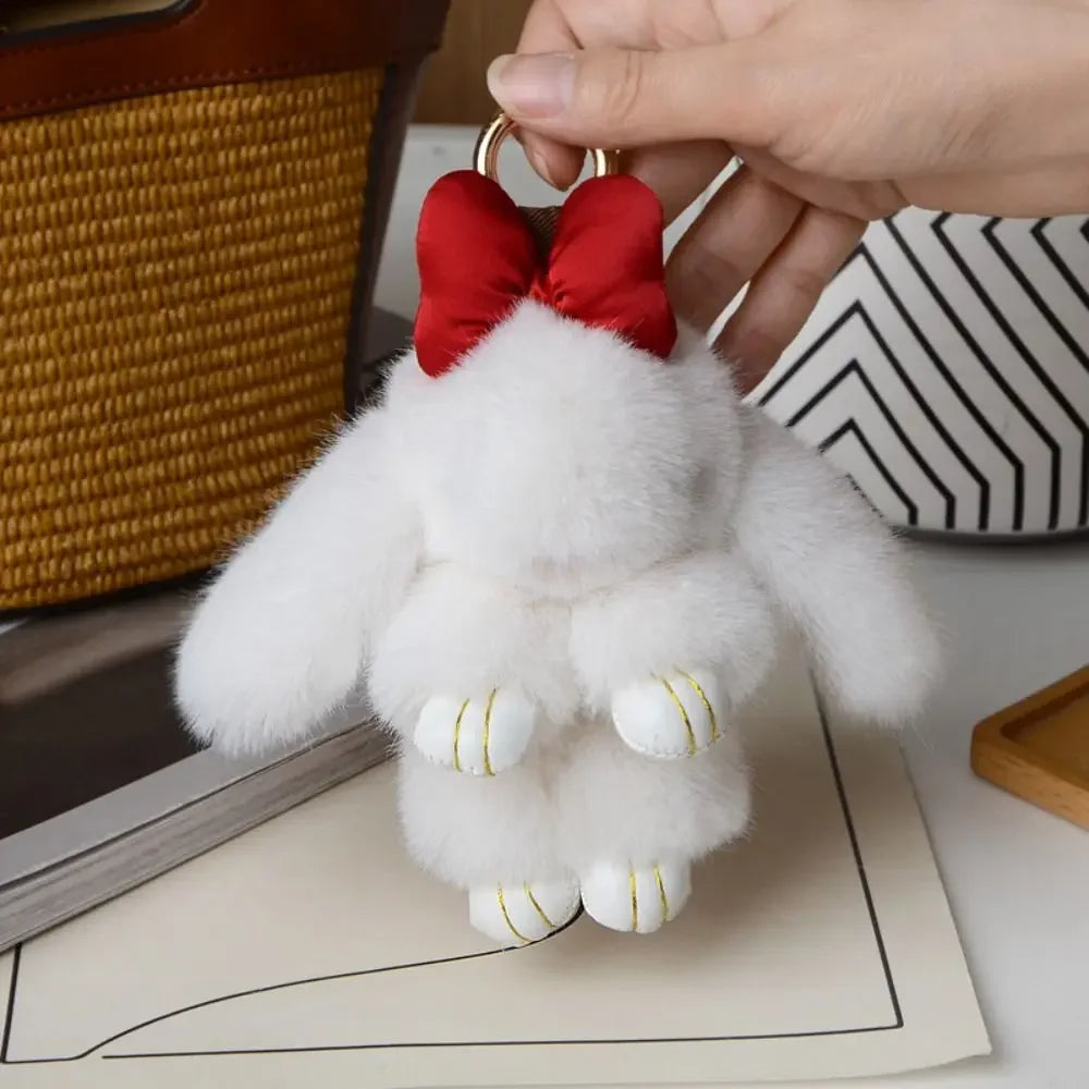 Plush Bunny Keychain Cute Bowknot Fur Rabbit Toy Charm 🐰✨