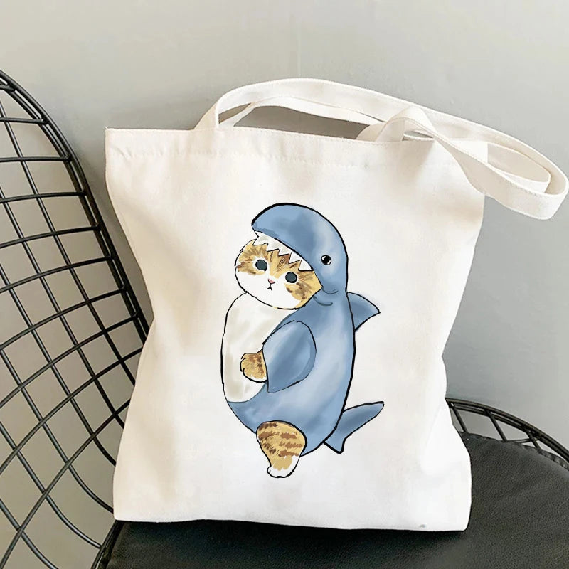 Kawaii Cat Canvas Tote: Adorable Shoulder Bag for Fashionable Girls 🐾🌟 - Pixie Quill