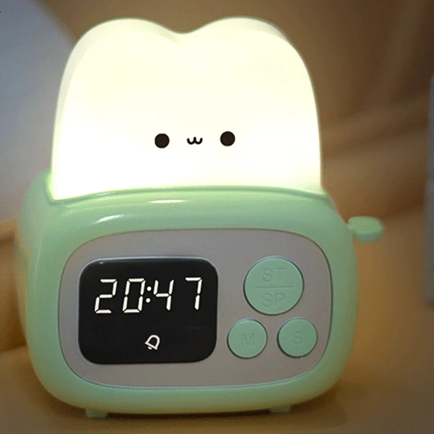 Kawaii Toaster Alarm Clock 🌟 Cute LED Night Light & Timer 🎉 USB Rechargeable Bedside Buddy 🎈 Perfect Gift for Kids & Adults! 🥰