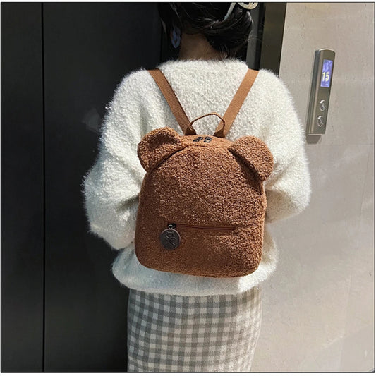 🐻 Cute Bear Ears Plush Backpack 🎒✨ - Pixie Quill