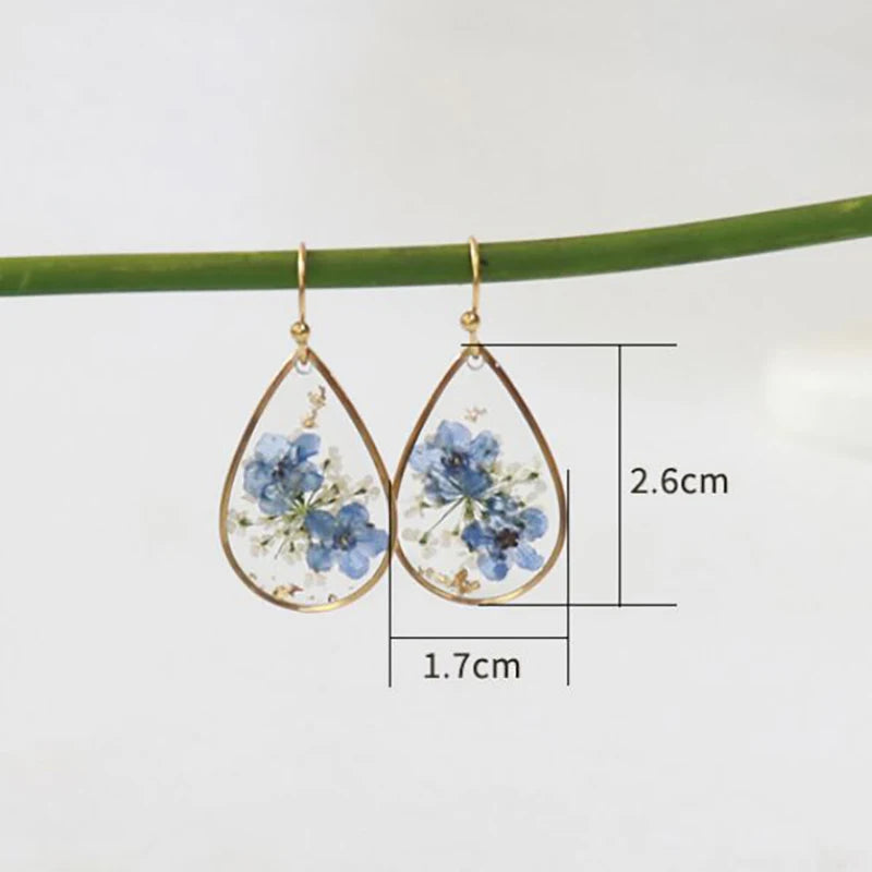 Elegant Pressed Flower Earrings For Women Natural Blue Floral Drop Earrings Handmake Epoxy Resin Plant Earring Jewelry Wholesale