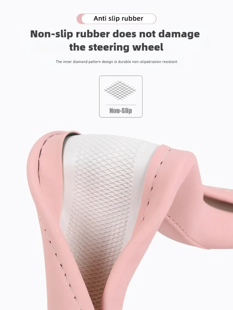 Kawaii Nappa Leather Steering Wheel Cover 🎀✨ | Cute & Stylish Universal Car Accessory for All Seasons 🚗💖