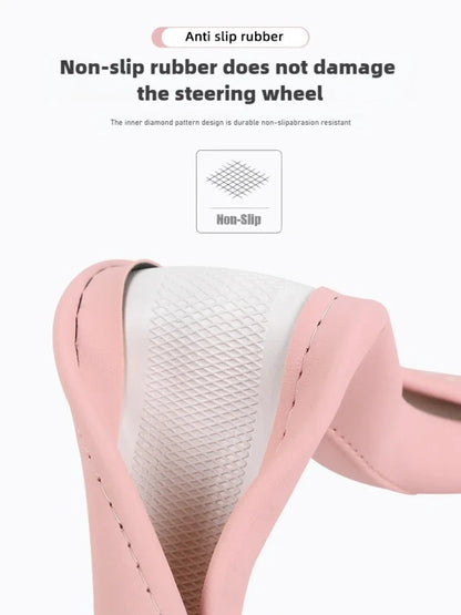 Kawaii Nappa Leather Steering Wheel Cover 🎀✨ | Cute & Stylish Universal Car Accessory for All Seasons 🚗💖