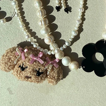 ✨ Cute Doggo Bow Choker with Pearl Charms 🐾 - Trendy Pendant for Playful Fashionistas! 🐶💖