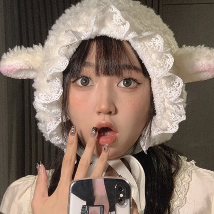 Fluffy Lamb Knit Bucket Hat For Winter Cute Cosplay Gift 🎀🐑