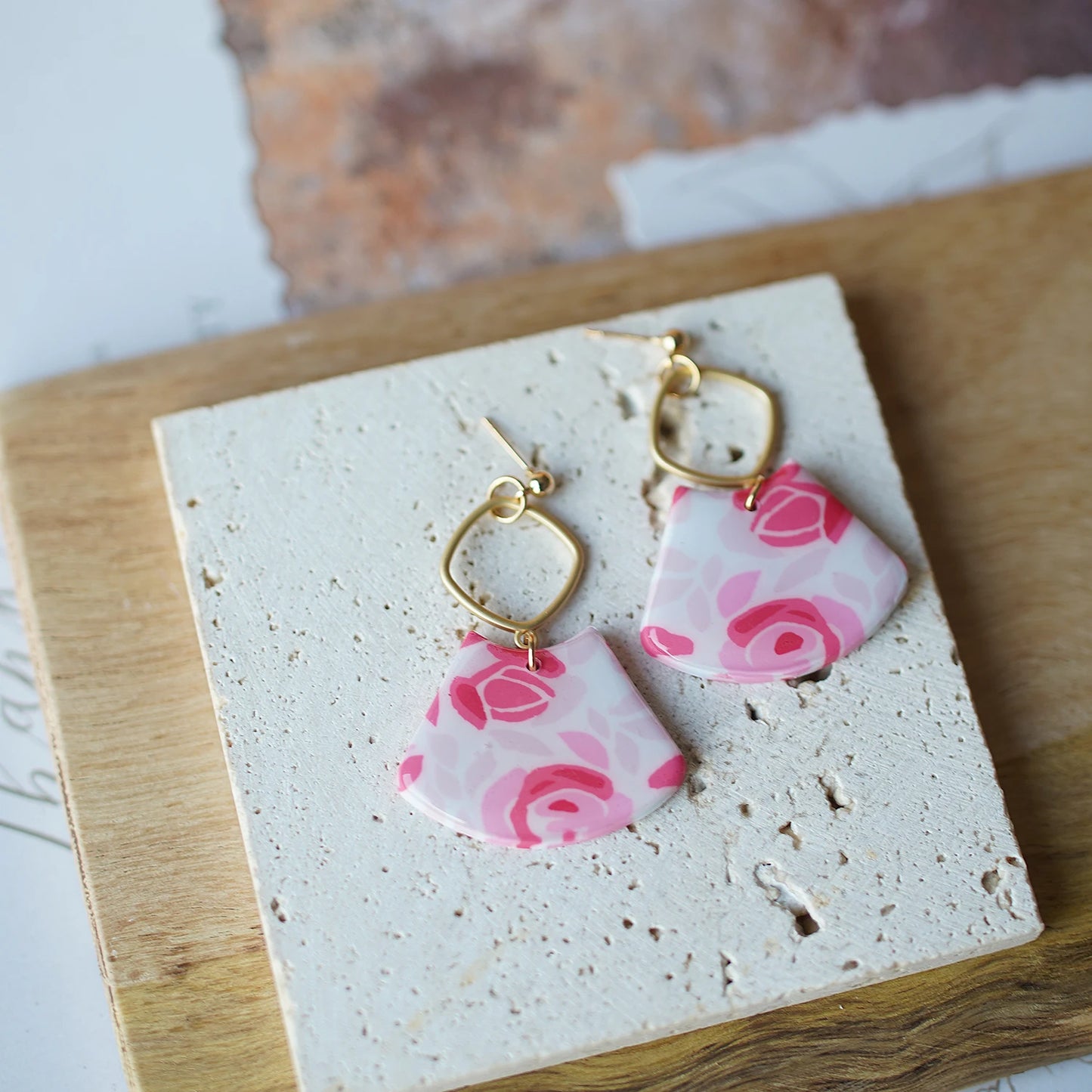 Trendy Fashion Rose Floral Dangle Pendant Enamel With Metal Parts Handmade Polymer Clay Earrings Sets Women's Accessories Gifts
