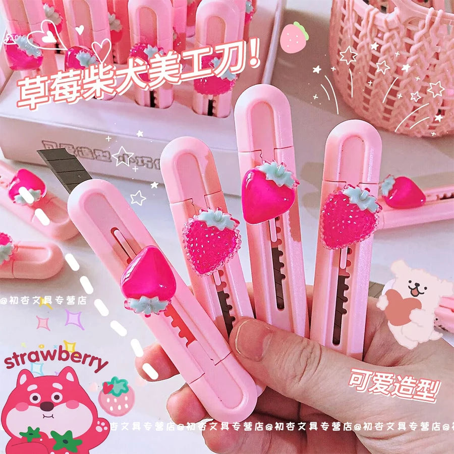 Kawaii Strawberry Mini Art Cutter ✂️🍓 - Pocket-Sized Utility Knife for Creative DIY & School Supplies! 🏫✨